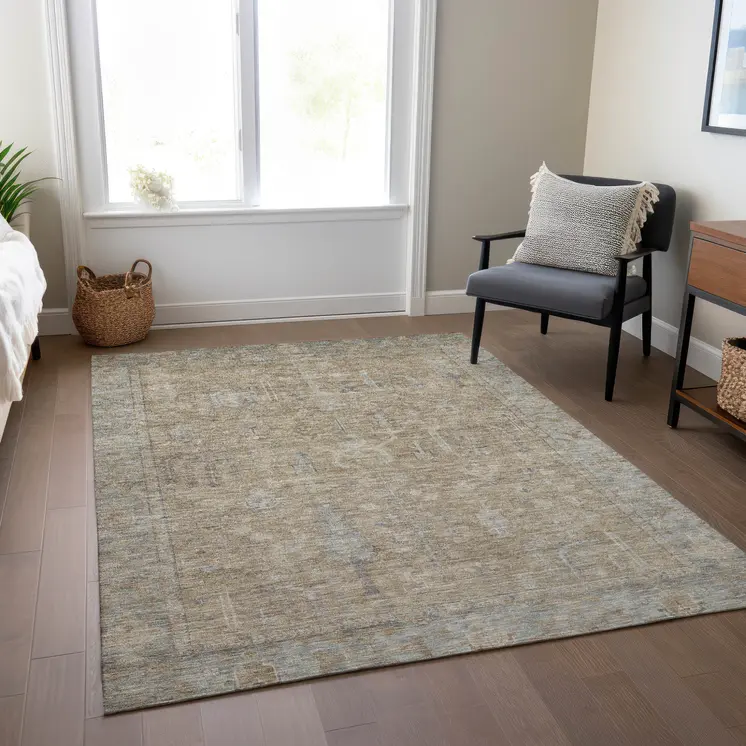 9' X 12' Tan Gray And Brown Oriental Washable Indoor Outdoor Area Rug