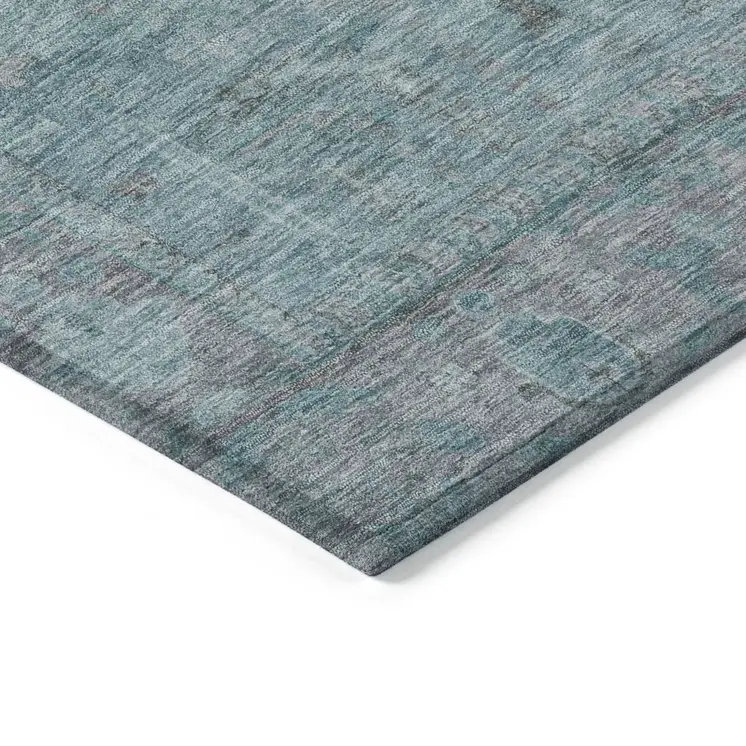 3' X 5' Teal Blue And Gray Oriental Washable Indoor Outdoor Area Rug