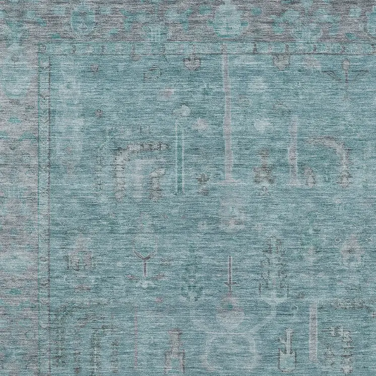 5' X 8' Teal Blue And Gray Oriental Washable Indoor Outdoor Area Rug