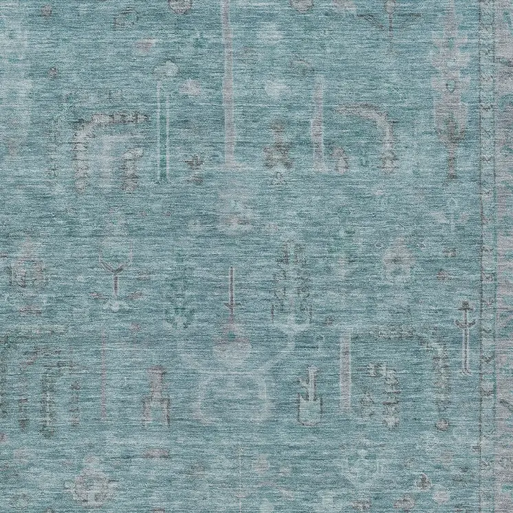 8' X 10' Teal Blue And Gray Oriental Washable Indoor Outdoor Area Rug
