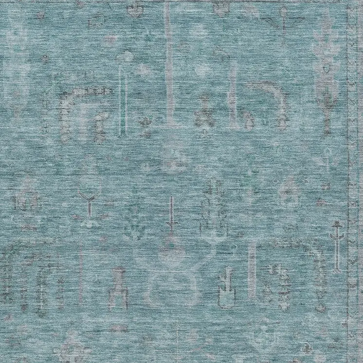 9' X 12' Teal Blue And Gray Oriental Washable Indoor Outdoor Area Rug