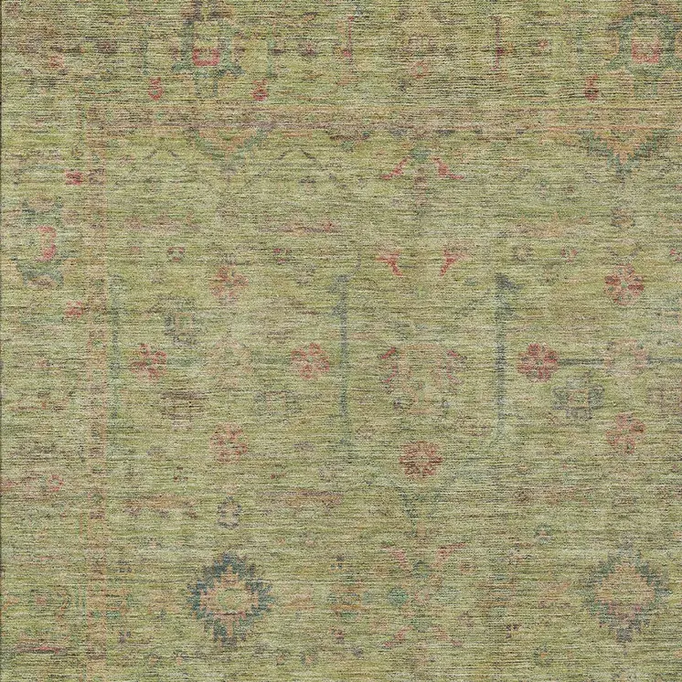 3' X 5' Artichoke Green Pink And Tan Floral Washable Indoor Outdoor Area Rug
