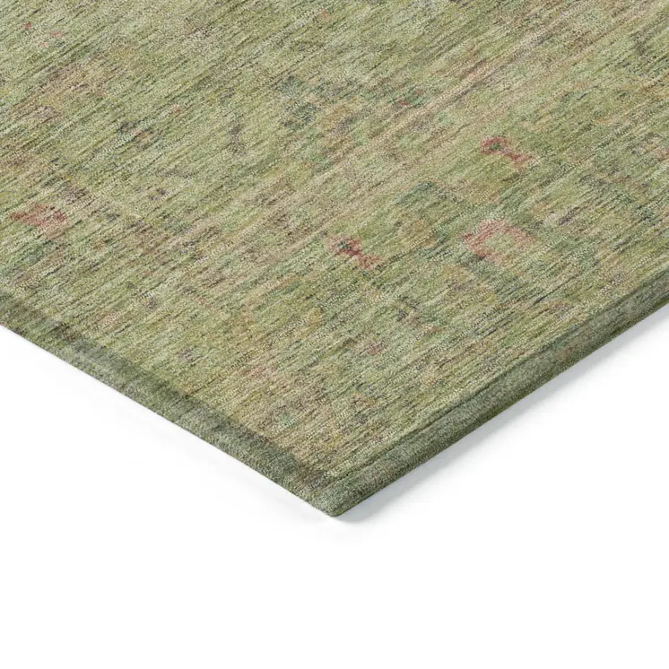8' X 10' Artichoke Green Pink And Tan Floral Washable Indoor Outdoor Area Rug