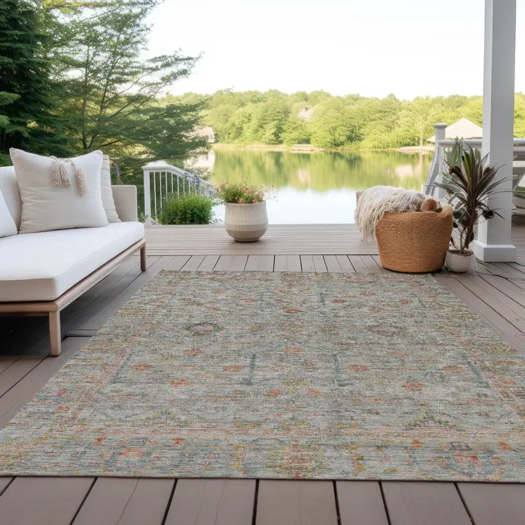 3' X 5' Taupe Terra Cotta And Tan Floral Washable Indoor Outdoor Area Rug