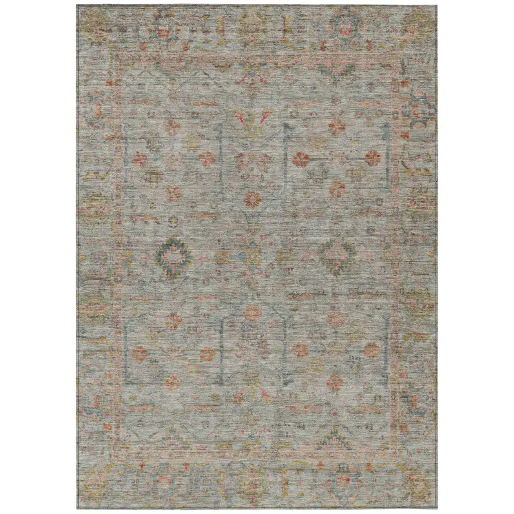 3' X 5' Taupe Terra Cotta And Tan Floral Washable Indoor Outdoor Area Rug