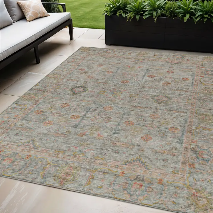 5' X 8' Taupe Terra Cotta And Tan Floral Washable Indoor Outdoor Area Rug