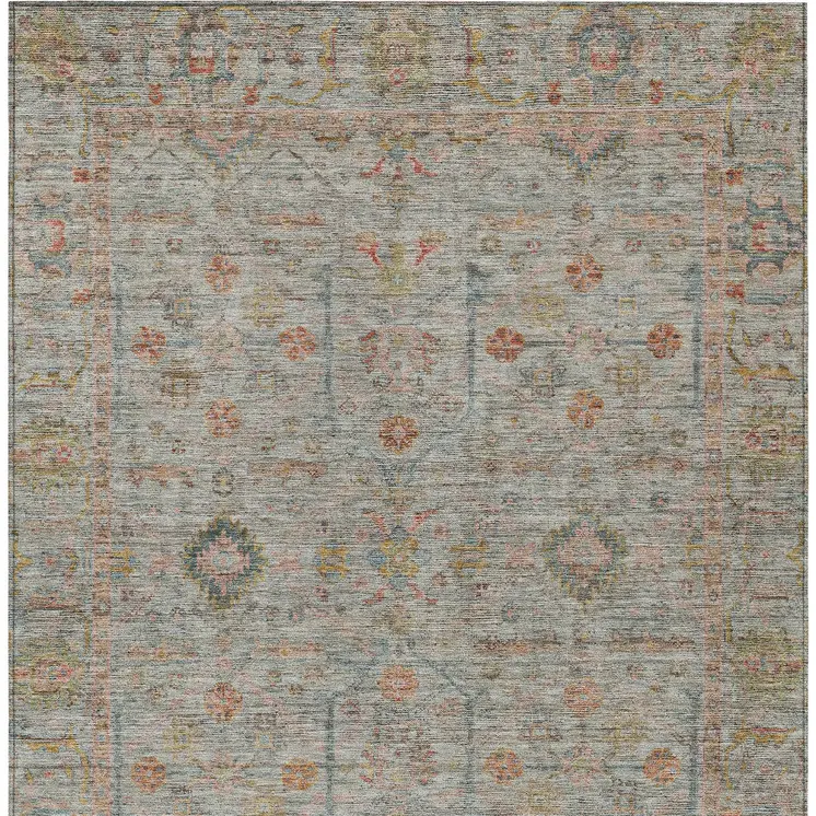 9' X 12' Taupe Terra Cotta And Tan Floral Washable Indoor Outdoor Area Rug
