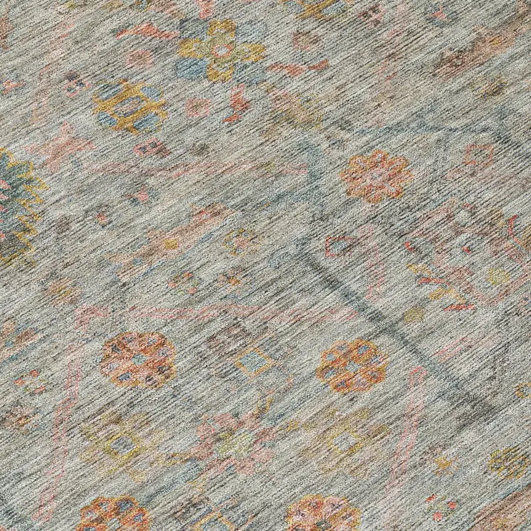 9' X 12' Taupe Terra Cotta And Tan Floral Washable Indoor Outdoor Area Rug