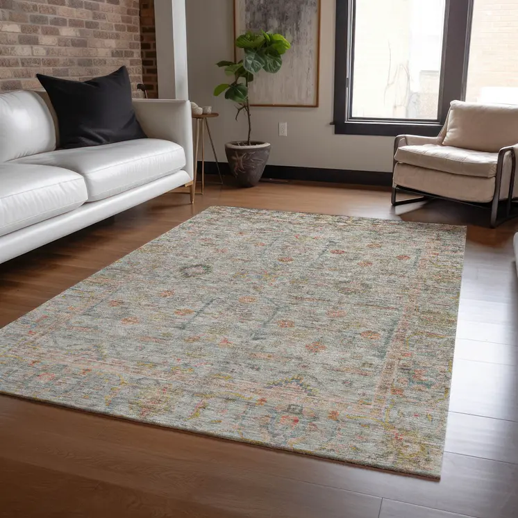 9' X 12' Taupe Terra Cotta And Tan Floral Washable Indoor Outdoor Area Rug