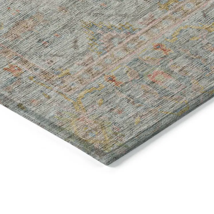 10' X 14' Taupe Terra Cotta And Tan Floral Washable Indoor Outdoor Area Rug