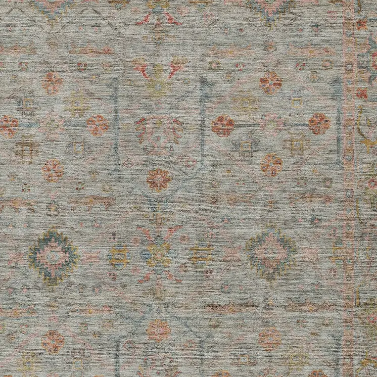 10' X 14' Taupe Terra Cotta And Tan Floral Washable Indoor Outdoor Area Rug