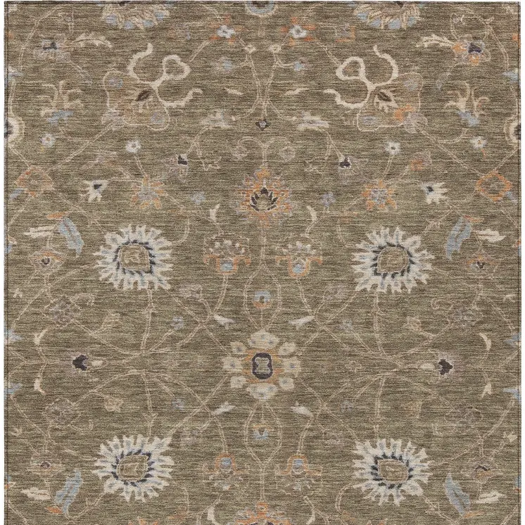 3' X 5' Brown Ivory And Coral Floral Washable Indoor Outdoor Area Rug