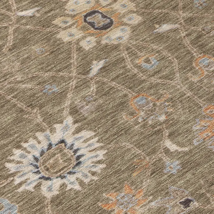3' X 5' Brown Ivory And Coral Floral Washable Indoor Outdoor Area Rug