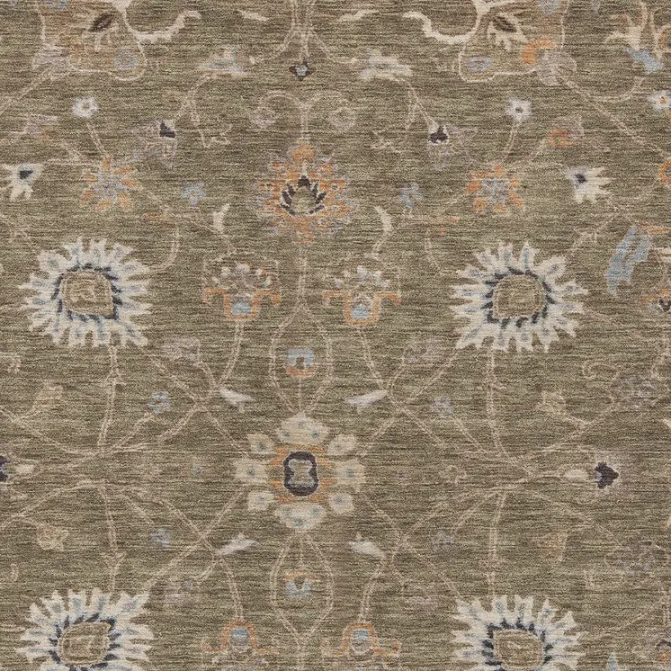 5' X 8' Brown Ivory And Coral Floral Washable Indoor Outdoor Area Rug