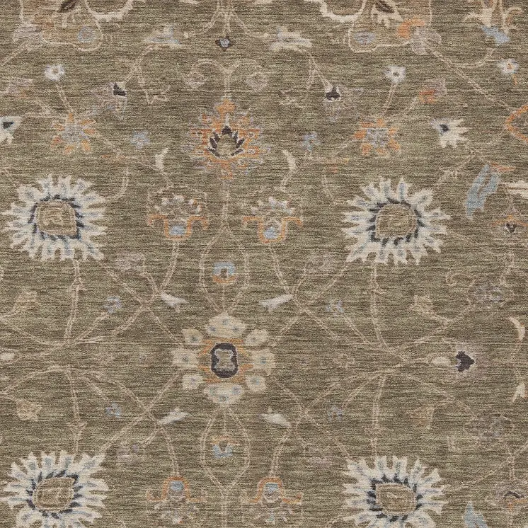 8' X 10' Brown Ivory And Coral Floral Washable Indoor Outdoor Area Rug