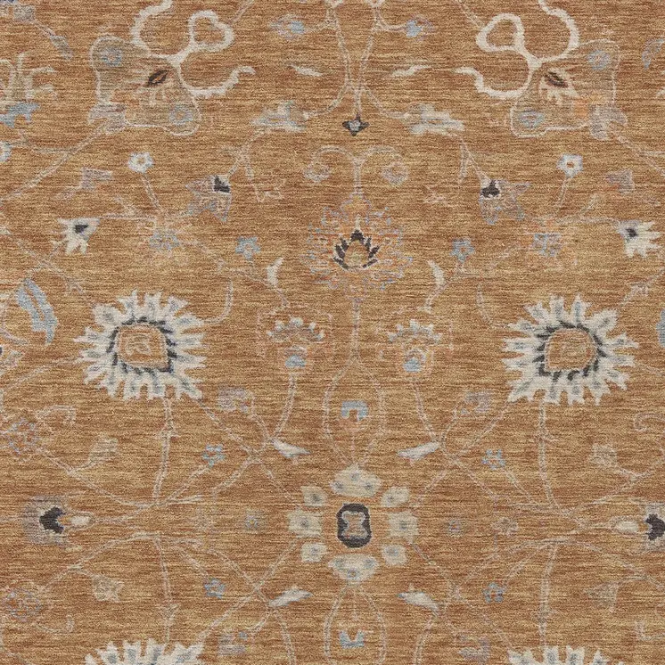 5' X 8' Copper Ivory And Black Floral Washable Indoor Outdoor Area Rug