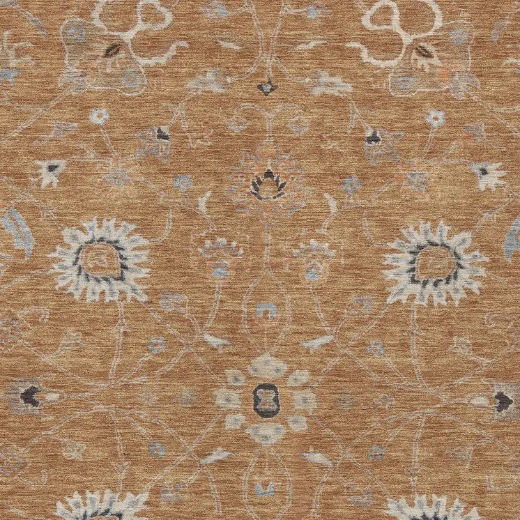 8' X 10' Copper Ivory And Black Floral Washable Indoor Outdoor Area Rug