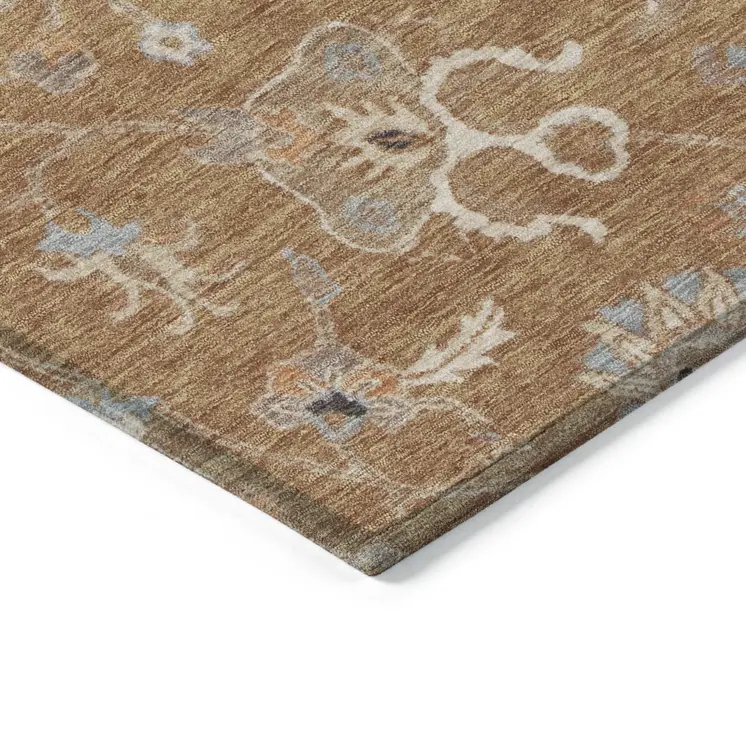 9' X 12' Copper Ivory And Black Floral Washable Indoor Outdoor Area Rug