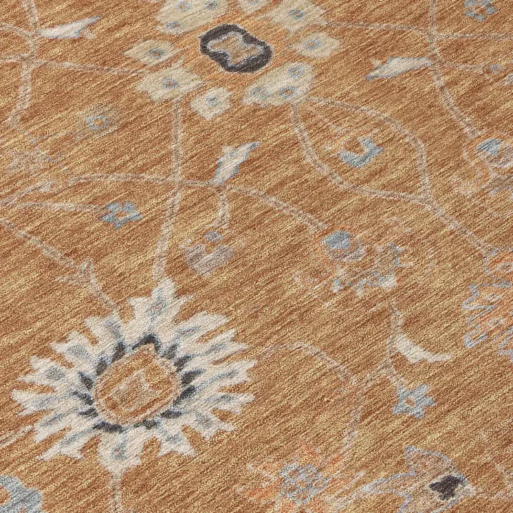 9' X 12' Copper Ivory And Black Floral Washable Indoor Outdoor Area Rug