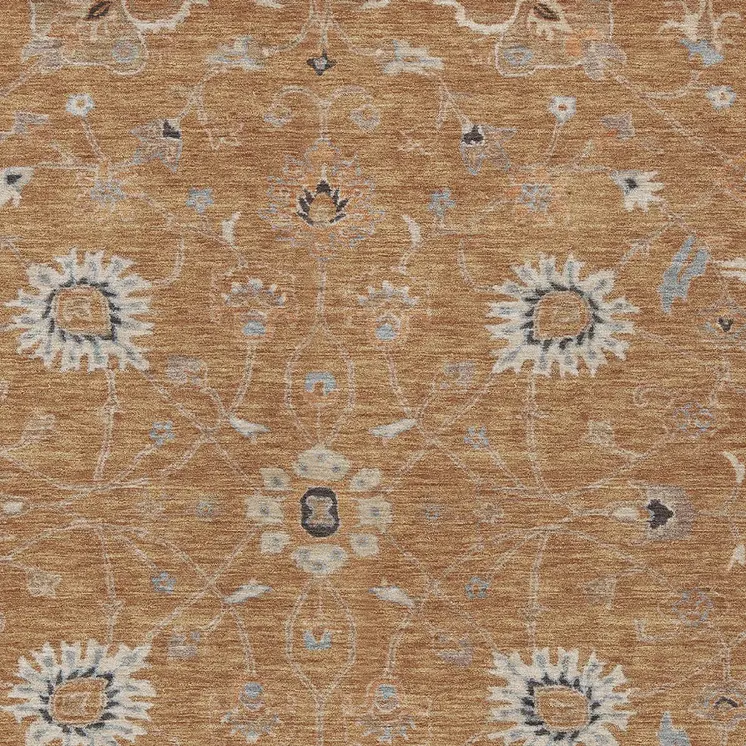 10' X 14' Copper Ivory And Black Floral Washable Indoor Outdoor Area Rug