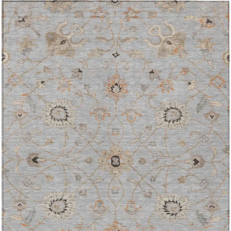 3' X 5' Gray Beige And Coral Floral Washable Indoor Outdoor Area Rug
