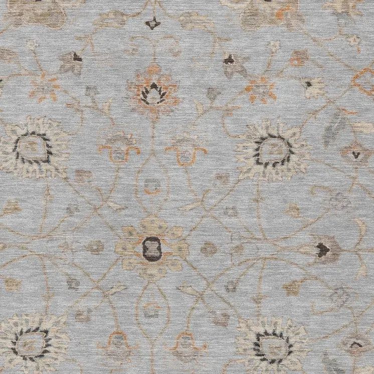 3' X 5' Gray Beige And Coral Floral Washable Indoor Outdoor Area Rug