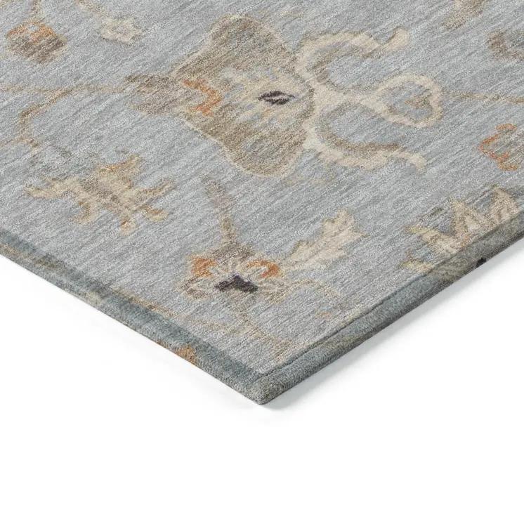 5' X 8' Gray Beige And Coral Floral Washable Indoor Outdoor Area Rug