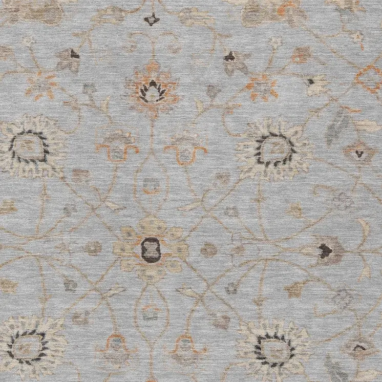 5' X 8' Gray Beige And Coral Floral Washable Indoor Outdoor Area Rug