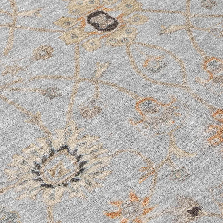 5' X 8' Gray Beige And Coral Floral Washable Indoor Outdoor Area Rug