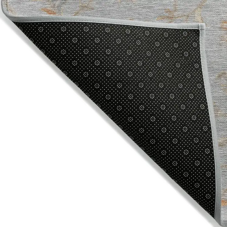 10' X 14' Gray Beige And Coral Floral Washable Indoor Outdoor Area Rug
