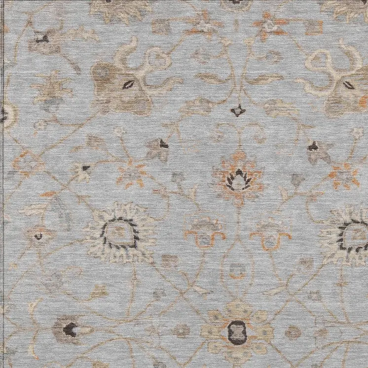 10' X 14' Gray Beige And Coral Floral Washable Indoor Outdoor Area Rug