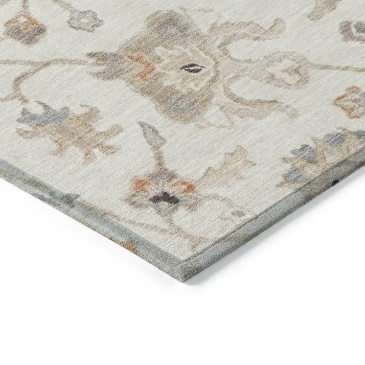 8' X 10' Ivory Brown And Coral Floral Washable Indoor Outdoor Area Rug