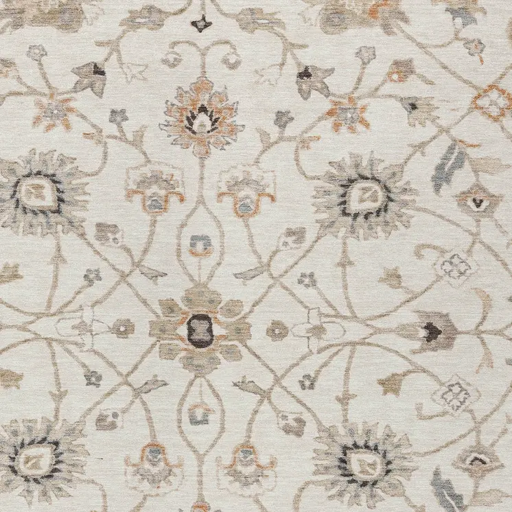 10' X 14' Ivory Brown And Coral Floral Washable Indoor Outdoor Area Rug