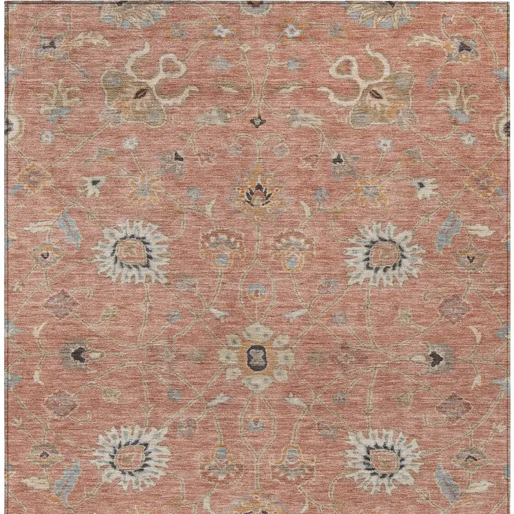 5' X 8' Pink Gray And Beige Floral Washable Indoor Outdoor Area Rug