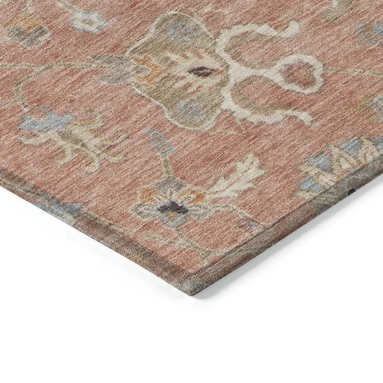 5' X 8' Pink Gray And Beige Floral Washable Indoor Outdoor Area Rug