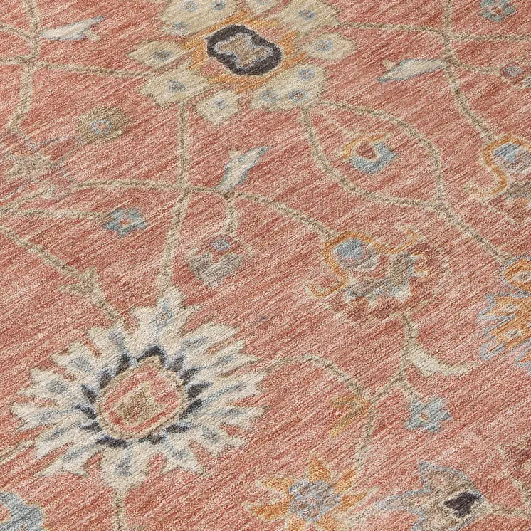 5' X 8' Pink Gray And Beige Floral Washable Indoor Outdoor Area Rug