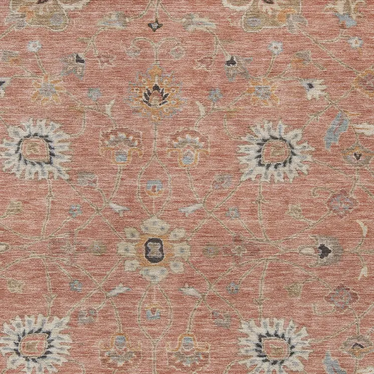 10' X 14' Pink Gray And Beige Floral Washable Indoor Outdoor Area Rug
