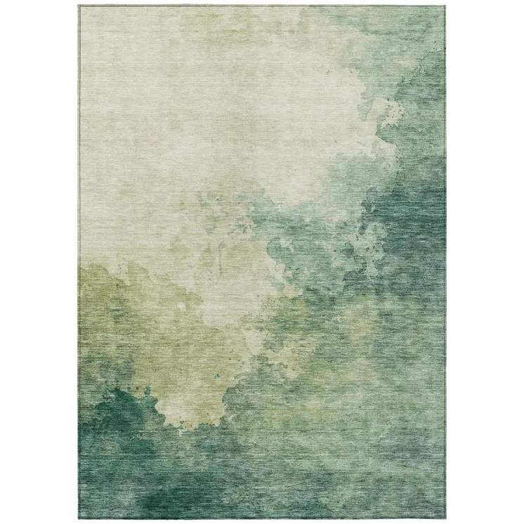 5' X 8' Green And Ivory Abstract Washable Indoor Outdoor Area Rug