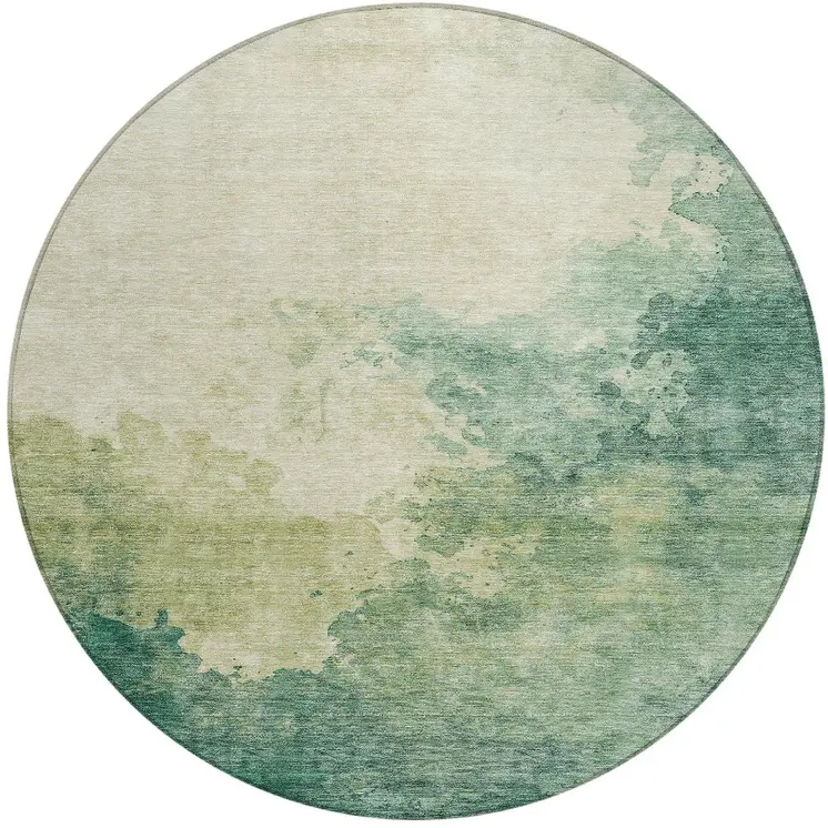8' Green And Ivory Round Abstract Washable Indoor Outdoor Area Rug