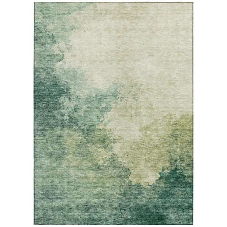 9' X 12' Green And Ivory Abstract Washable Indoor Outdoor Area Rug