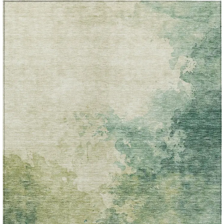 10' X 14' Green And Ivory Abstract Washable Indoor Outdoor Area Rug