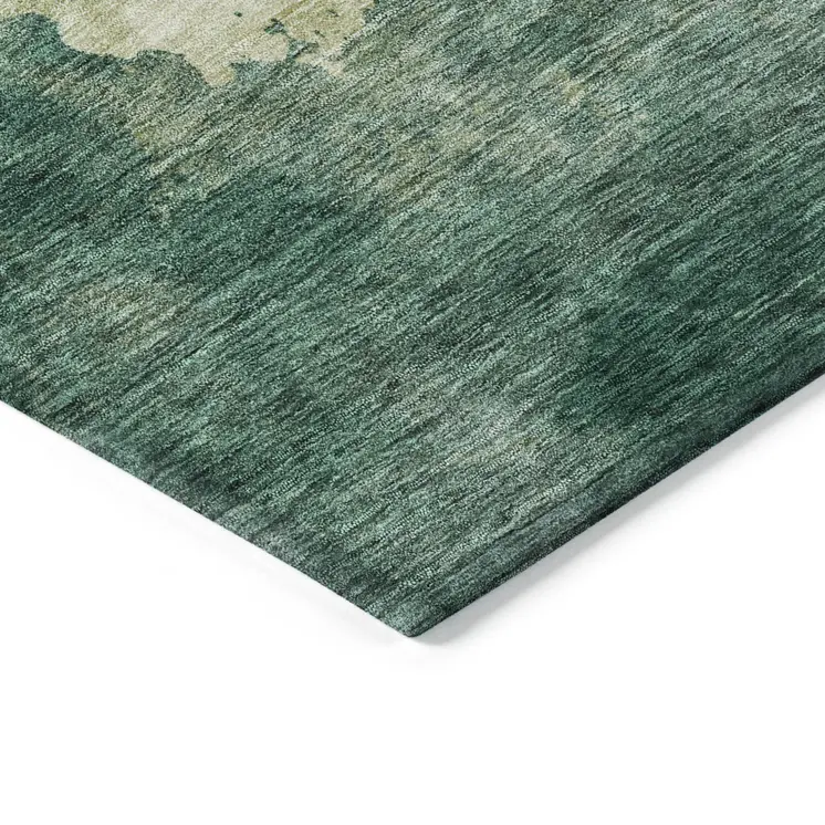 10' X 14' Green And Ivory Abstract Washable Indoor Outdoor Area Rug