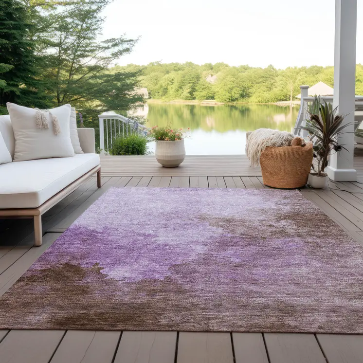 5' X 8' Lavender Brown And Ivory Abstract Washable Indoor Outdoor Area Rug