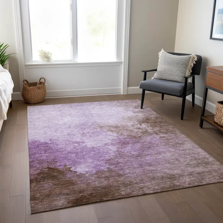 5' X 8' Lavender Brown And Ivory Abstract Washable Indoor Outdoor Area Rug