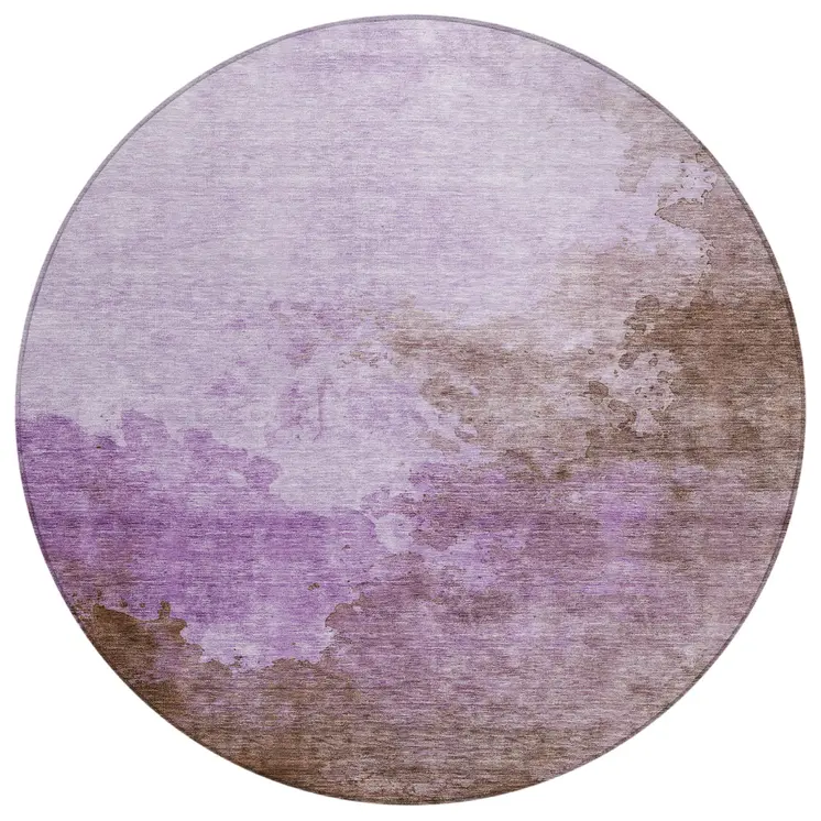 8' Lavender Brown And Ivory Round Abstract Washable Indoor Outdoor Area Rug