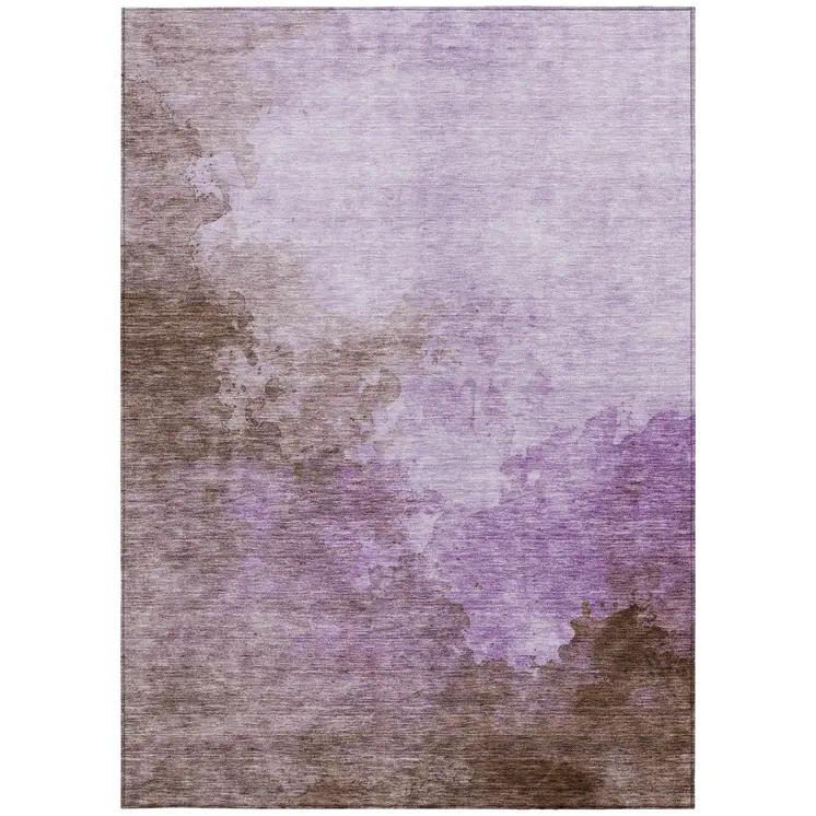 8' X 10' Lavender Brown And Ivory Abstract Washable Indoor Outdoor Area Rug