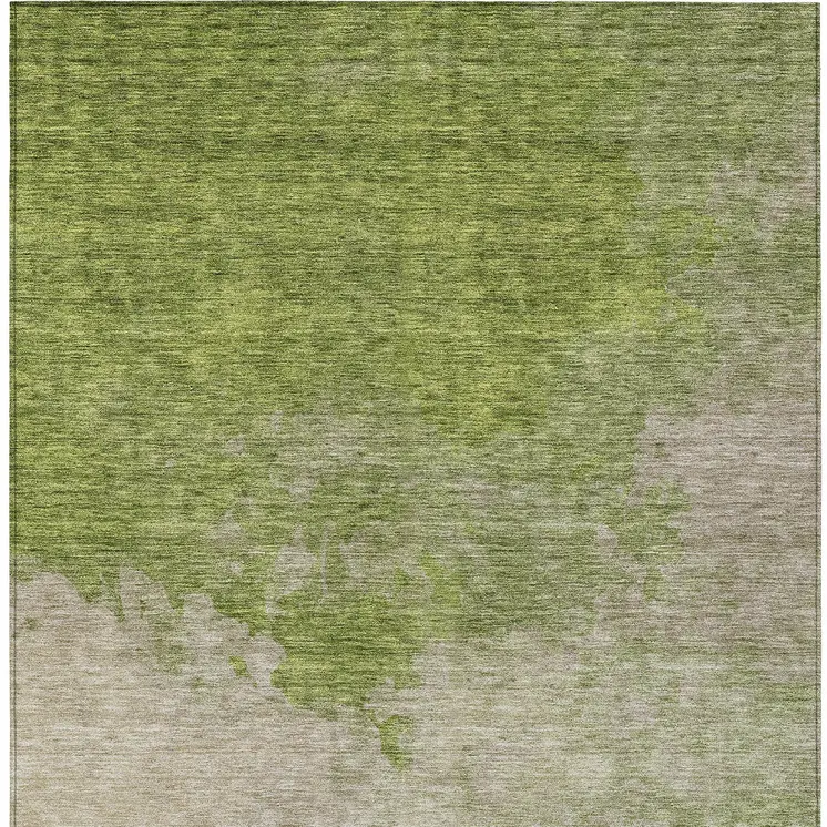5' X 8' Olive Green And Beige Abstract Washable Indoor Outdoor Area Rug