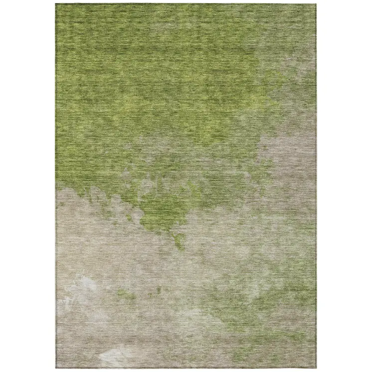 5' X 8' Olive Green And Beige Abstract Washable Indoor Outdoor Area Rug
