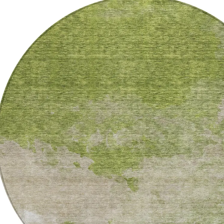 8' Olive Green And Beige Round Abstract Washable Indoor Outdoor Area Rug