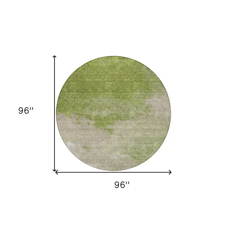 8' Olive Green And Beige Round Abstract Washable Indoor Outdoor Area Rug